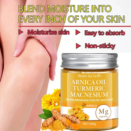 Arnica & Magnesium Joint Cream with Turmeric, side angle view of hydrating magnesium complex supplement for winter care.