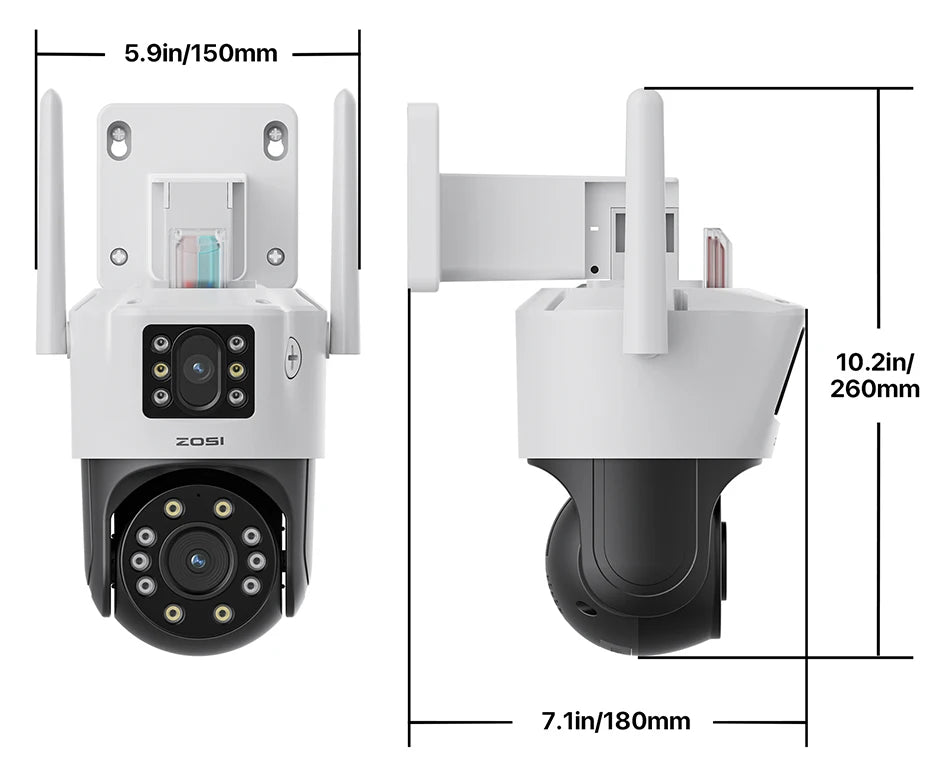 ZOSI C298 8MP/4MP Dual-Lens Wired WiFi PTZ Security Camera Outdoor Wide Angle 8X Hybrid Zoom AI Detection 360 Surveillane Camera
