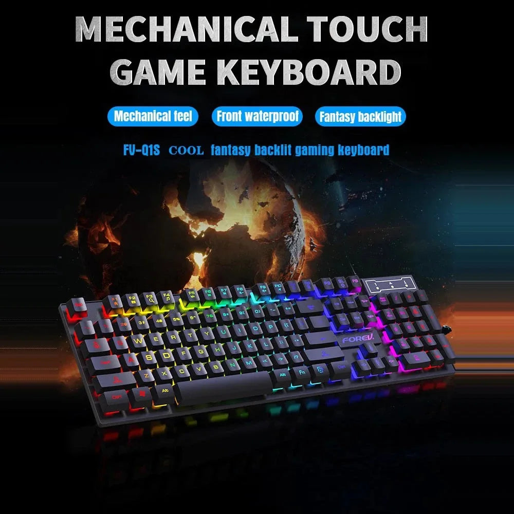 104 Keys Wired Keyboard RGB Colorful Gaming Keyboard Mechanical Feel Keyboard Standard Keyboard for Windows Laptop Computer