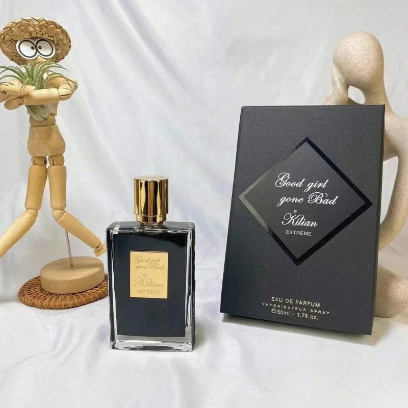 Kilian Good Girl Gone Bad Extreme EDP 50ml. Luxury unisex woody floral niche perfume in a sleek, elegant glass bottle.