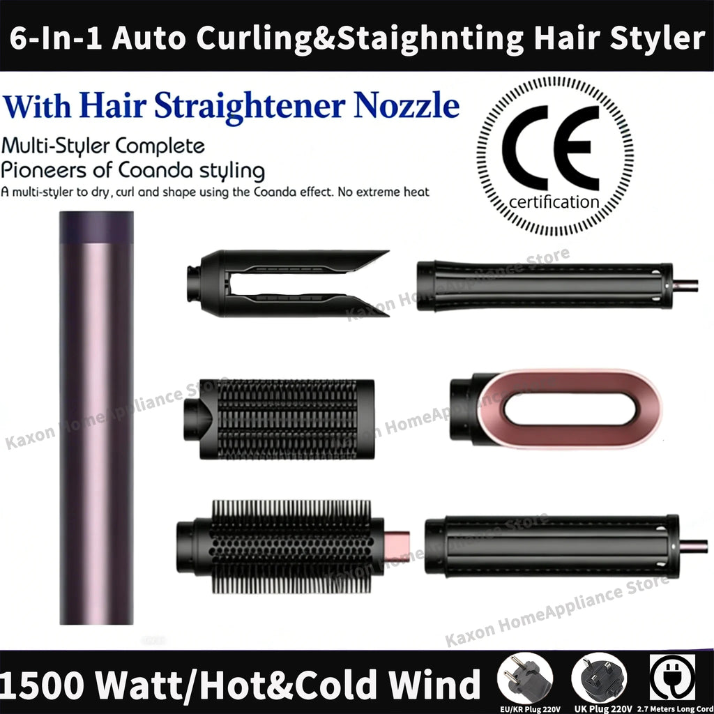 SenCiciMen 6-in-1 purple auto hair styler set with curling barrels, dryer attachment, and brushes for professional curls.