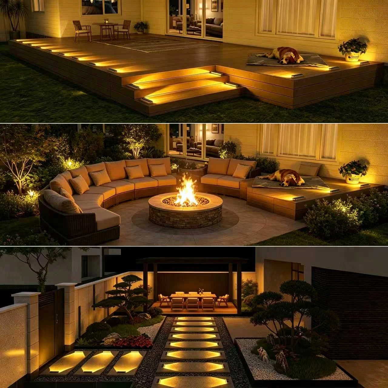 4 Pack Outdoor Solar LED Step Lights, IP68 Waterproof Auto On Off Solar Deck Stair Spot Lights, Solar Powered Landscape Lights for Walkway Patio Pathway Yard Garden