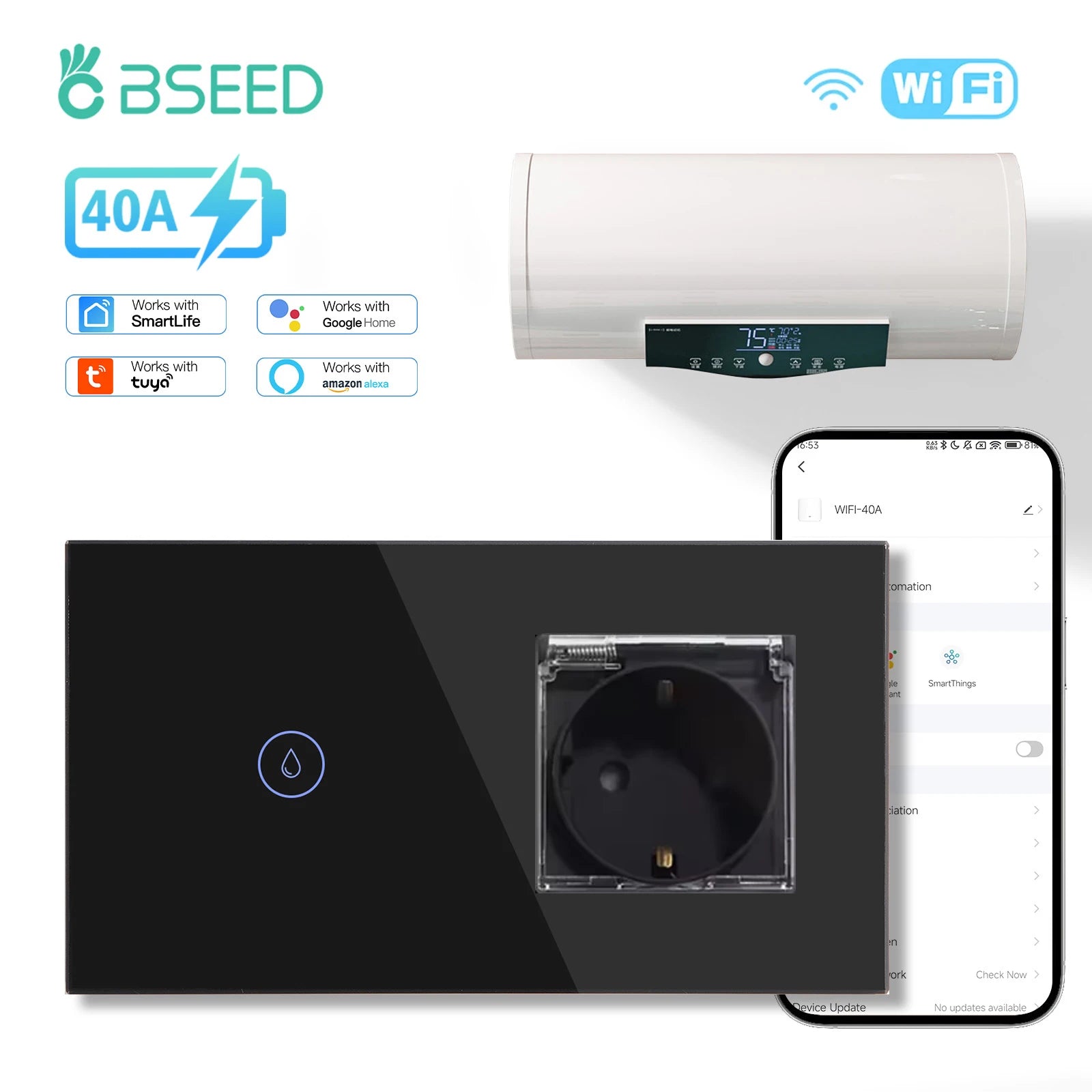 Tidesmit BSEED Matter compatible WiFi smart water heater switch 40A waterproof EU boiler control for home
