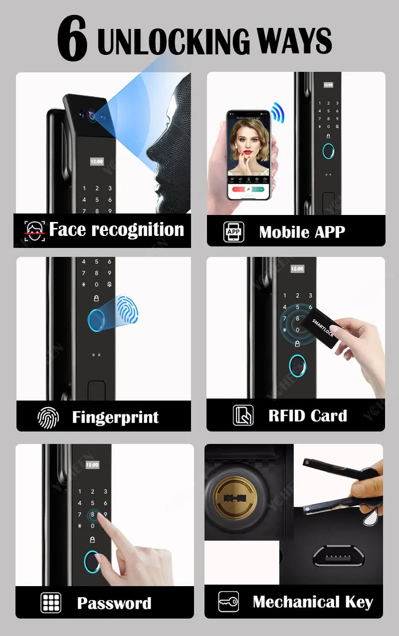 3D Face Recognition Door Lock Tuya App Can Video Intercom Unlock Digital Smart Lock Fingerprint Key Card Nfc Phone Lock