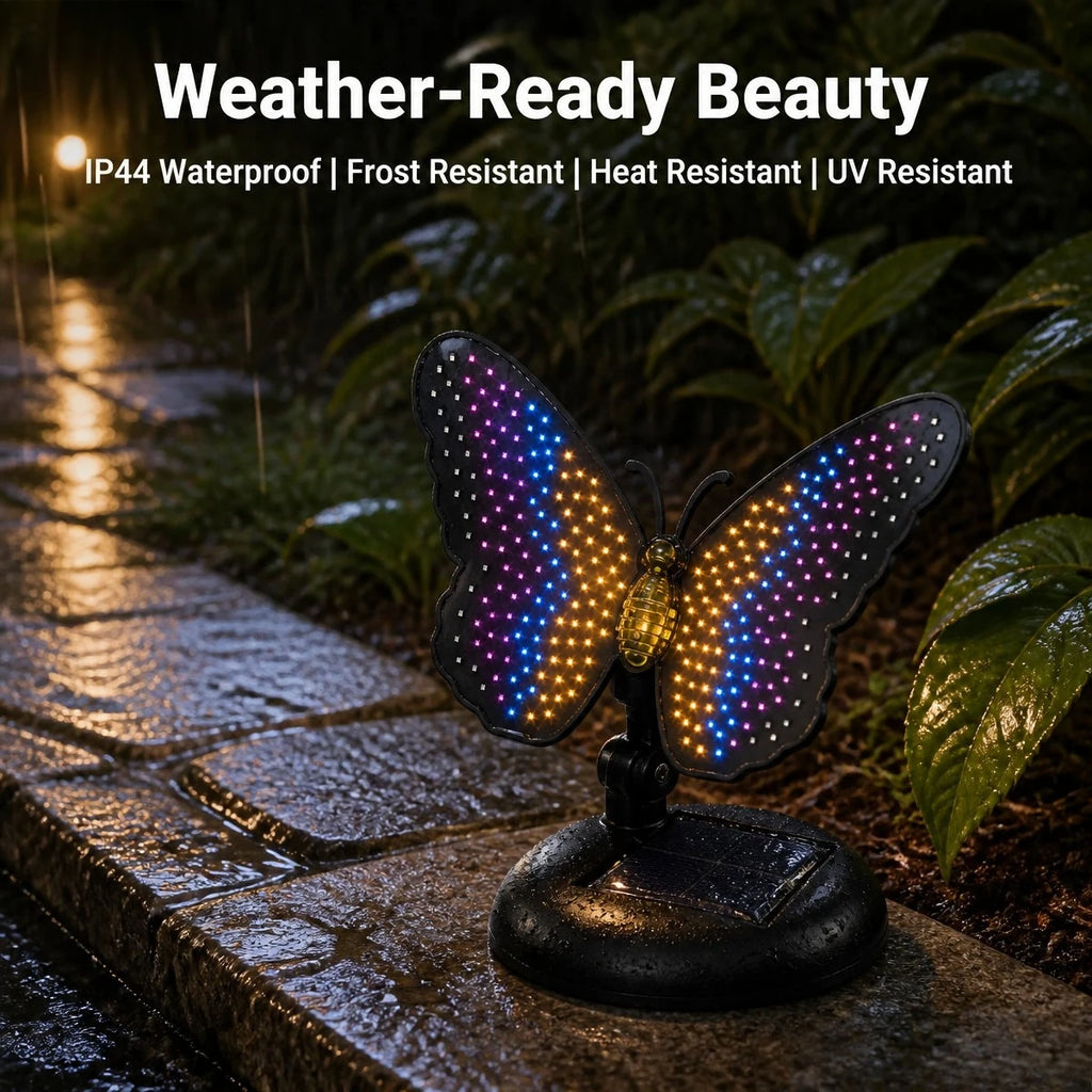 Outdoor Solar Butterfly Lamp 210 LEDs Hanging Wall Fence Art Decoration Solar Landscape Light for Garden Yard Patio Porch