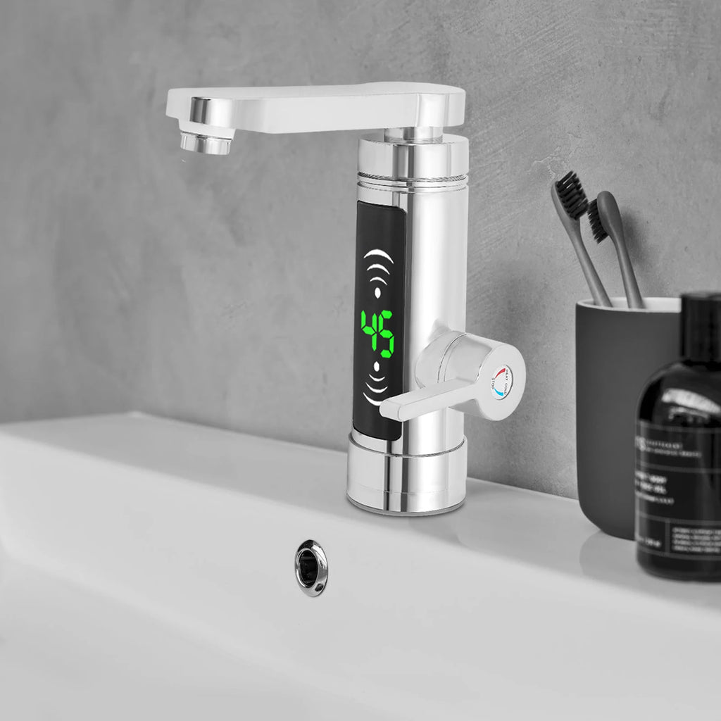 3000W Electric Kitchen Water Heater Tap Stainless Steel LED Digital Water Heater Faucet Heater With Universal Adapter Nozzle