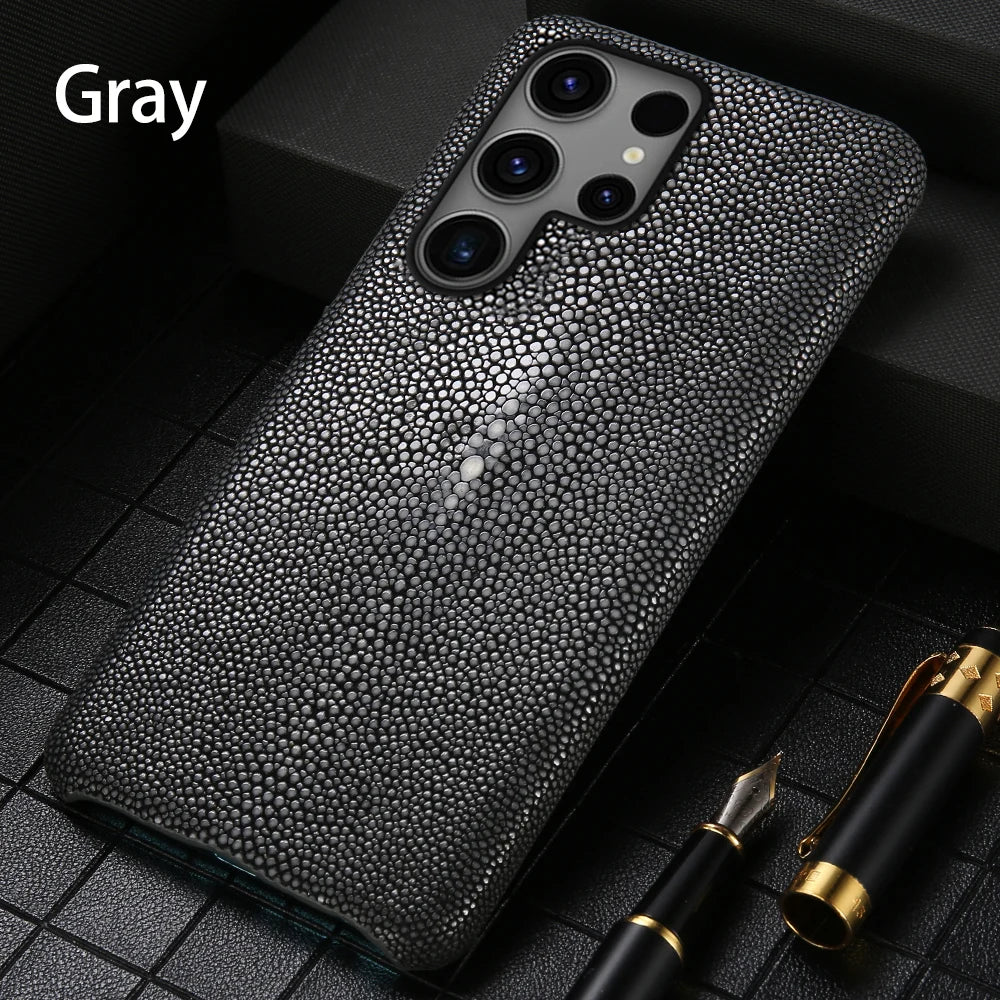 Stingray Leather Phone Case for Galaxy S24 S23 Ultra | Slim Drop Protection GRAY Tidesmit