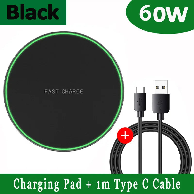 60W Fast Wireless Charger Dock | Qi Certified & MagSafe Compatible Black with Cable Tidesmit