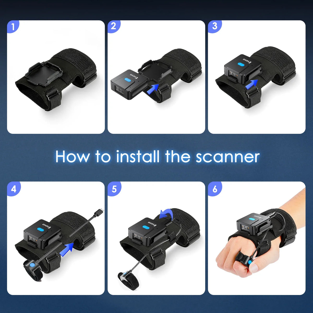 Eyoyo 2D Bluetooth Barcode Scanner Left&Right Hand Glove Wearable Scanner Patable 1D QR Finger Bar Code Reader Wireless Device