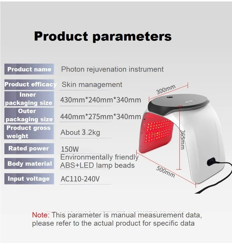 White ABS photon rejuvenation instrument for skin care, featuring a curved arch design with red LED light panels.