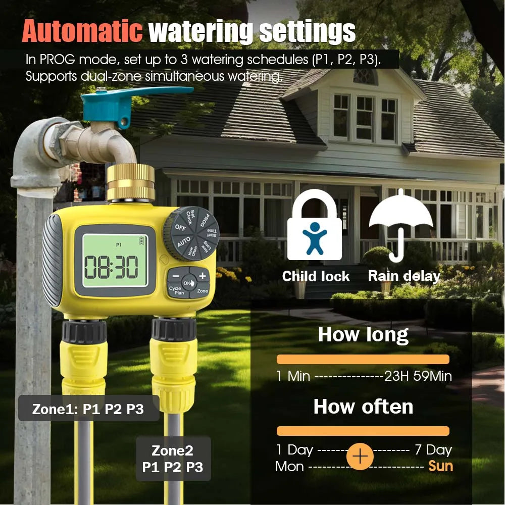 Gardening Dual-Way Independent Control Irrigation Timer Mist Cooling Kit Custom DIY Watering Schedule Quick Connect Accessories