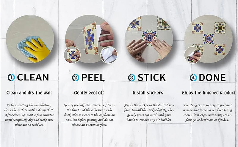 24pc Tile Stickers 4x4in Peel and Stick Backsplash Bathroom Waterproof Tile Stickers Colorful Mexican Tile Stick Home Decor