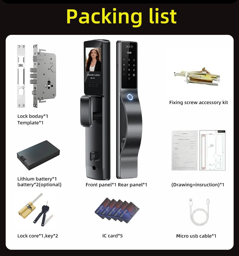 3D Face Recognition Digital Door Lock Unlock Smart Lock With Camera FIngerprint Password Unlock Keyless Electronic Door Lock