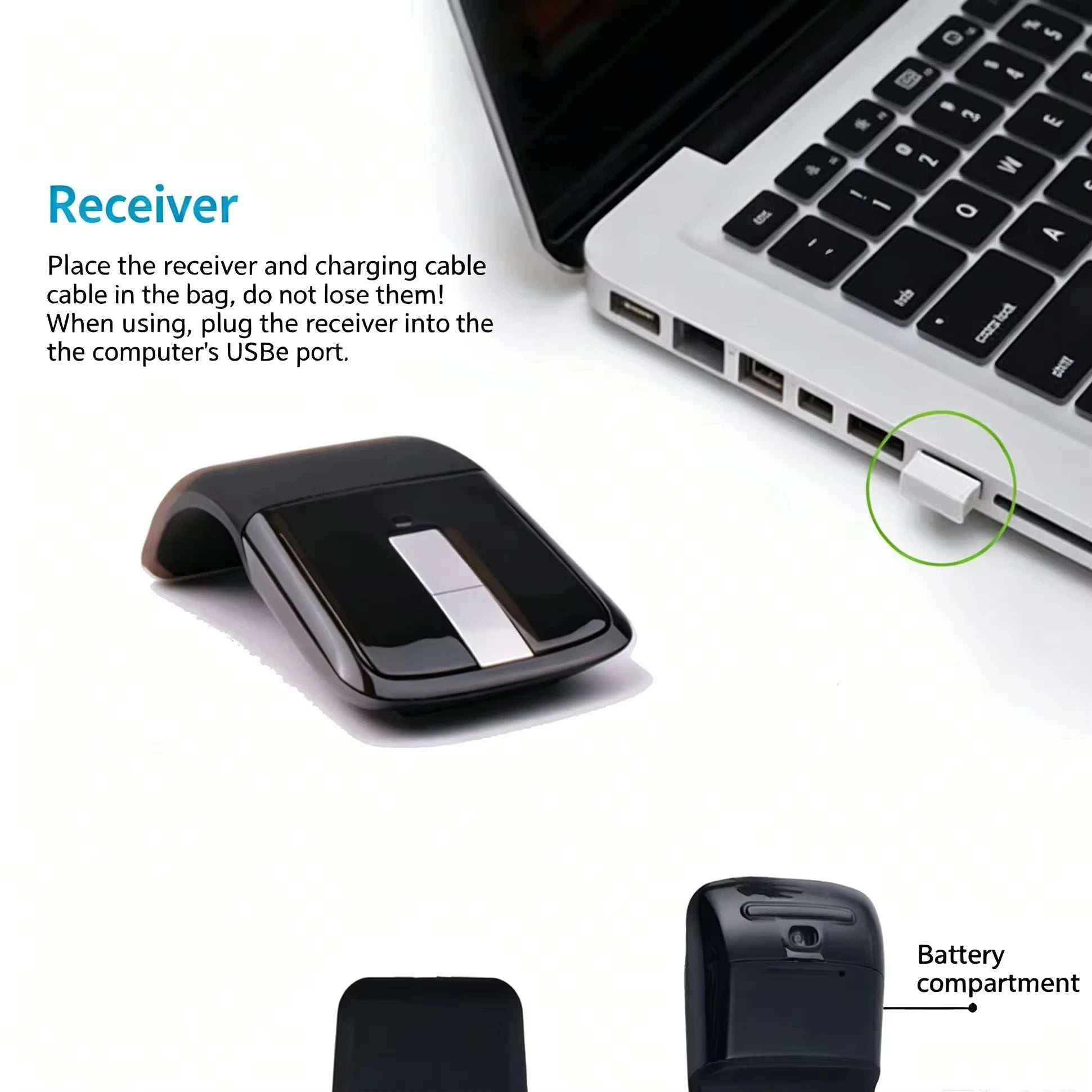 Dual-Mode Bluetooth/2.4G Slim Foldable Wireless Mouse,Silent Touch Arc Mouse Portable Travel Mouse For Laptop PC Tablet Computer