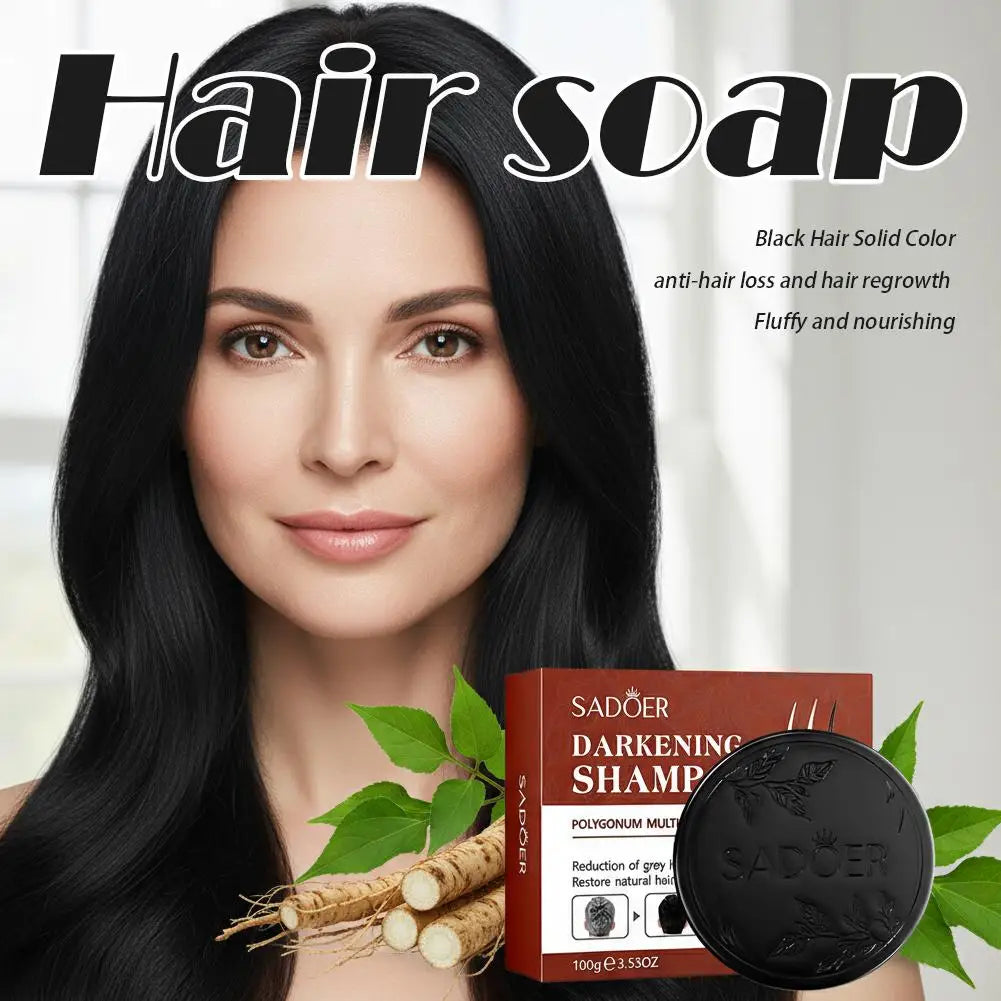 1/2PCS Black Soap Gray Hair Coverage Soap, Natural Polygonum Black Hair Shampoo Bar for Hair Darkening and Stronger, Refreshing