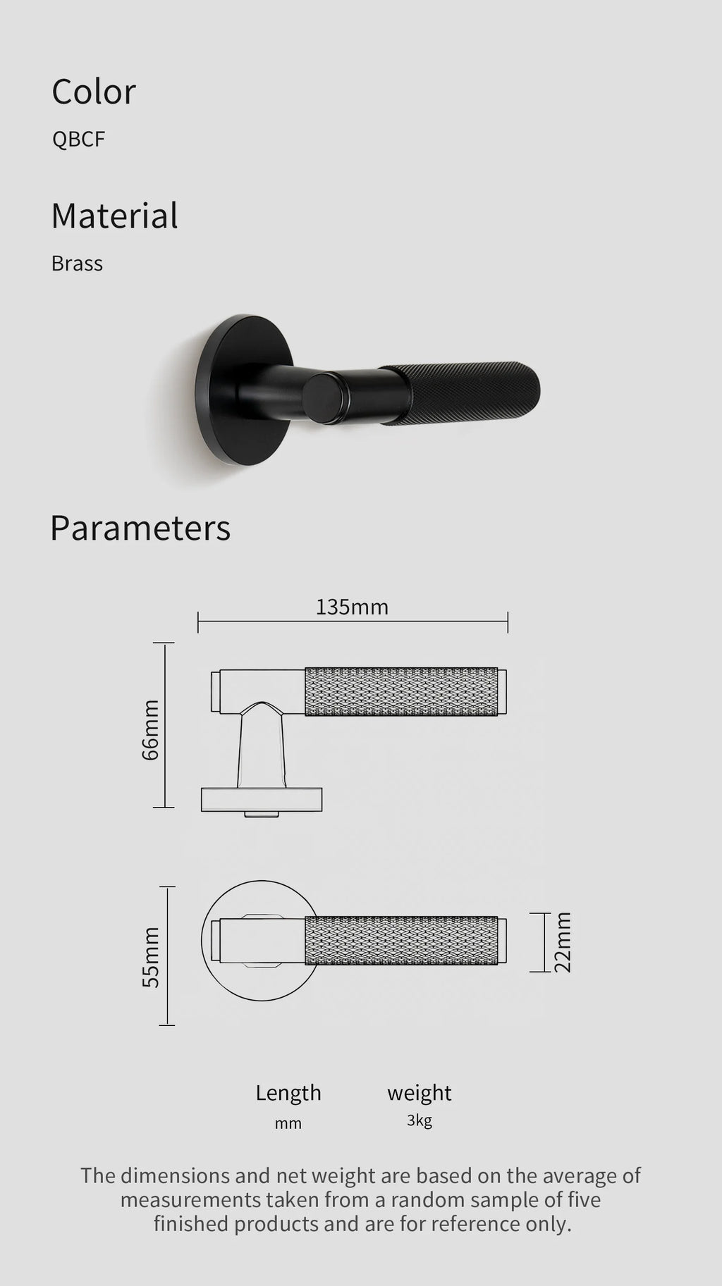DOOROOM Brass Door Lock Set Modern Knurled Matte Black Interior Door Lock Decorative Lock Privacy Lock Passage Lock