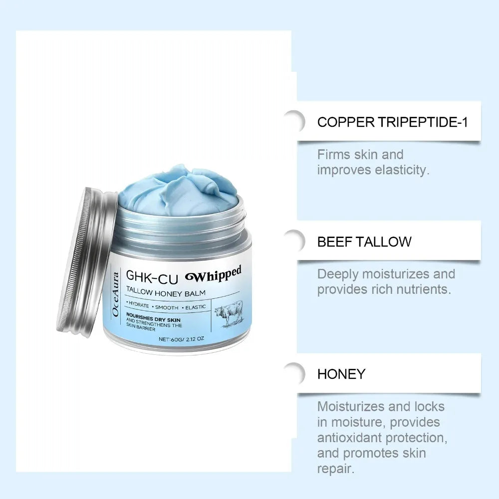 Tidesmit Copper Peptides PDRN GHK-Cu beef tallow blue balm texture close-up for mature dry and sensitive skin