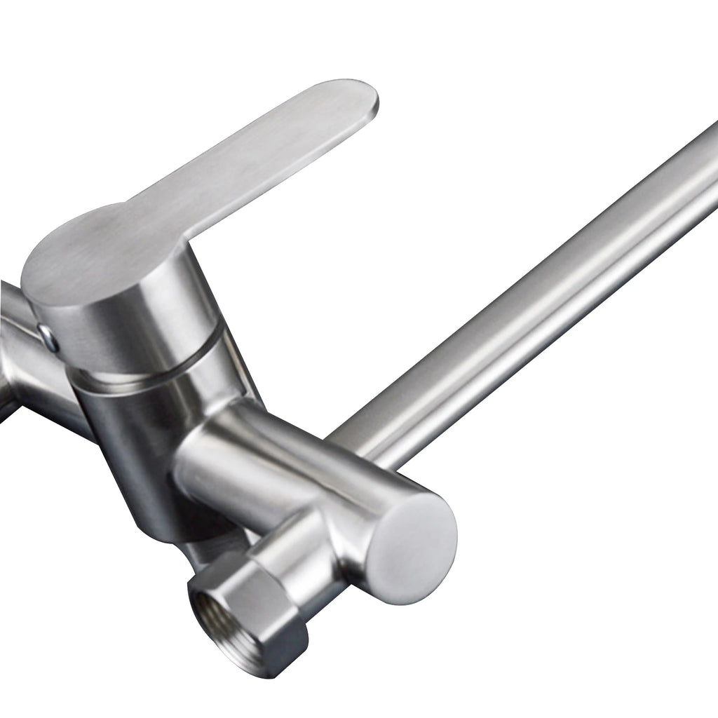 Silver Wall-Mounted Stainless Steel Rotatable Kitchen Faucet 360° Single Handle Hot and Cold Water Faucet For Both Homes Etc