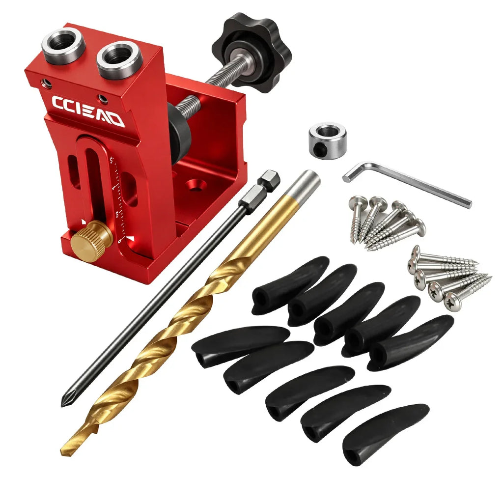 Aluminum Alloy Pocket Hole Jig Kit, Woodworking Oblique Hole Locator with 9mm Drill Bit, Adjustable Pocket Hole Carpentry Tool