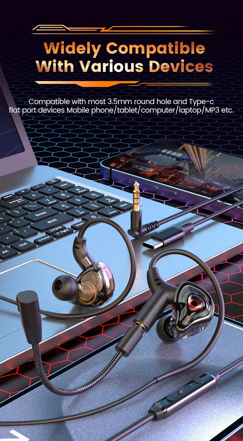 Wired In-Ear Headphones with Dual Microphone - Tidesmit 90° Elbow Tidesmit