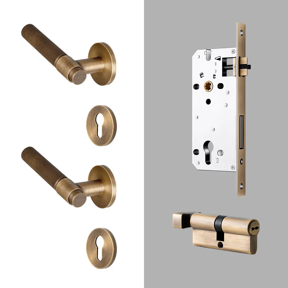 DOOROOM Brass Door Lock Set Modern Stripe Antique Bronze Interior Door Lock Decorative Lock Privacy Lock Passage Lock