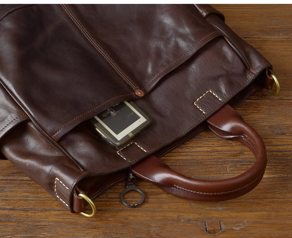 Fashion organizers designers handmade genuine leather men's tote bag outdoor travel luxury vegetable tanned cowhide handbags