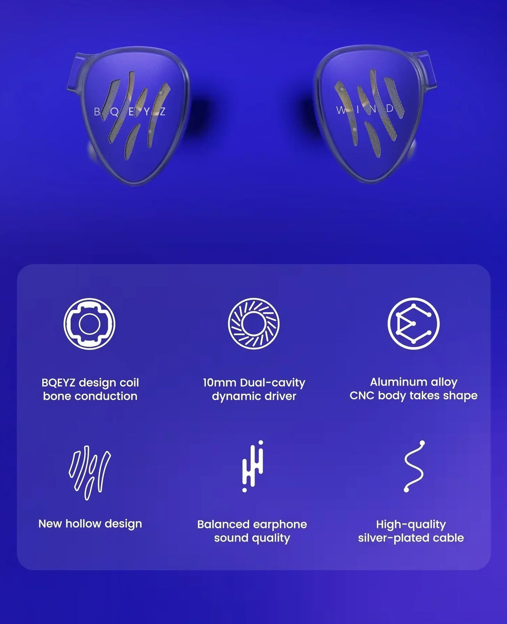 BQEYZ Wind In-Ear Monitors with Bone Conduction - Tidesmit Dual Driver Tidesmit