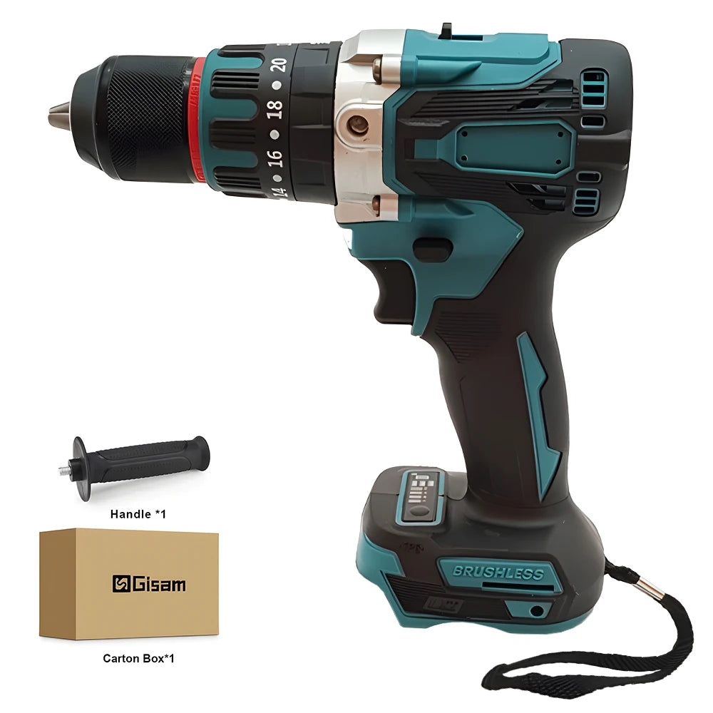 Podofo Brushless Electric Drill Screwdriver Power Tools Metal Chuck Impact Hammer Drill  Cordless Motor Screwdriver Power Tools