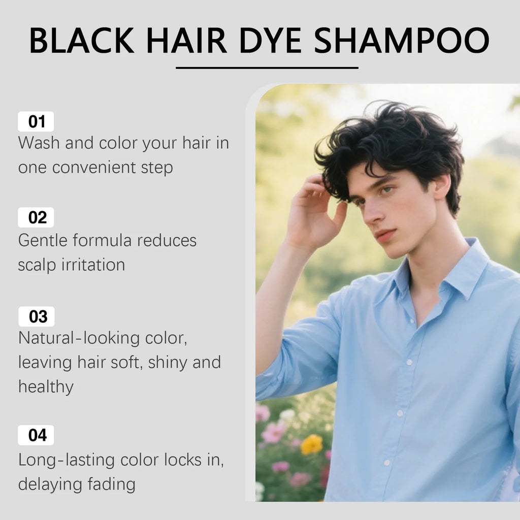 East Moon Men's Black Hair Dye Shampoo Fast Coloring Removal White Gray Hair Long Lasting Nourishing Natural Beard Dye Shampoo