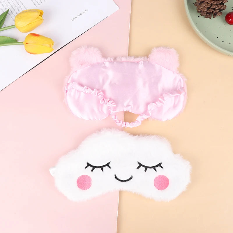 1PCS Plush Cute Grey Cat Eye Mask Sleeping Mask Eye Shade Cover Blindfold Eyeshade Eyepatch Suitable for Travel Home Gift