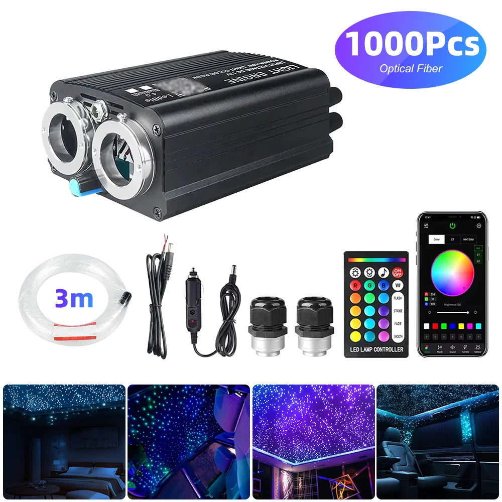 Fiber Optic Car Starry Sky Light Kit | RGB Music Control System 1000pcsX0.75mmX3m B Cigarette Lighter Tidesmit