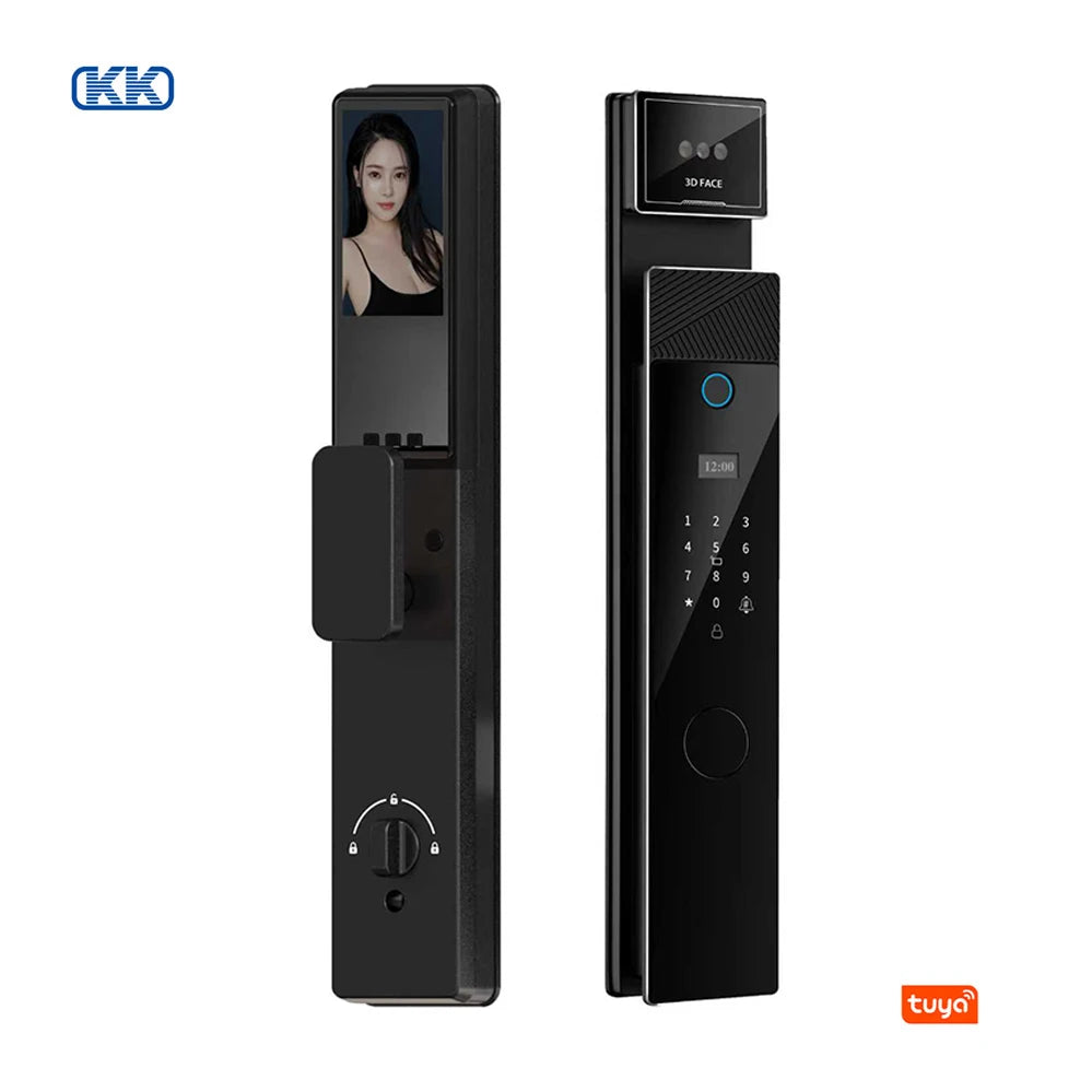 Fechadura Digital Security Lock 3D Face Recgonistion Tuya Wifi Smart Door Lock With Intercom Camera Fingerprint Macha Browwn