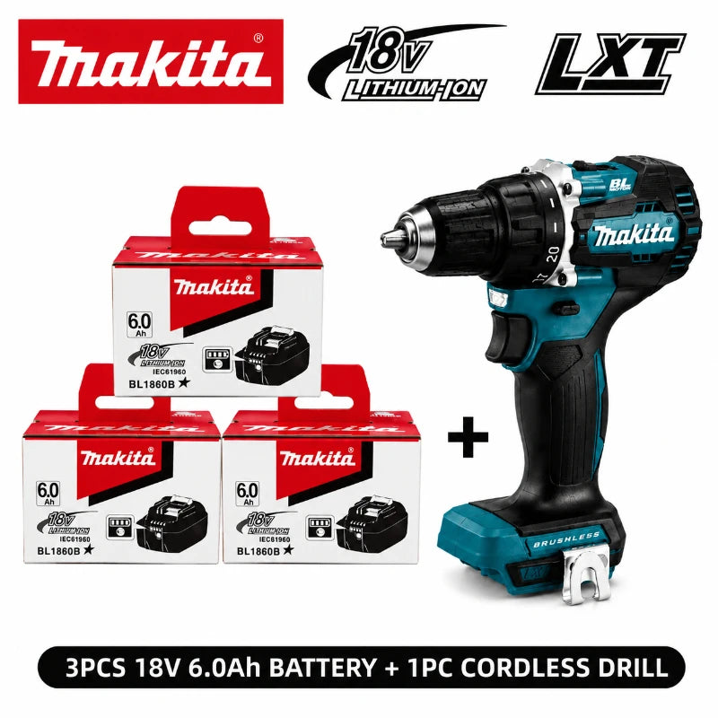 Original Makita 18V Cordless Drill Brushless High Torque Electric Drill DDF487 + Battery Pack BL1860B BL1840 DIY Professional Tool EU Fast Shipping