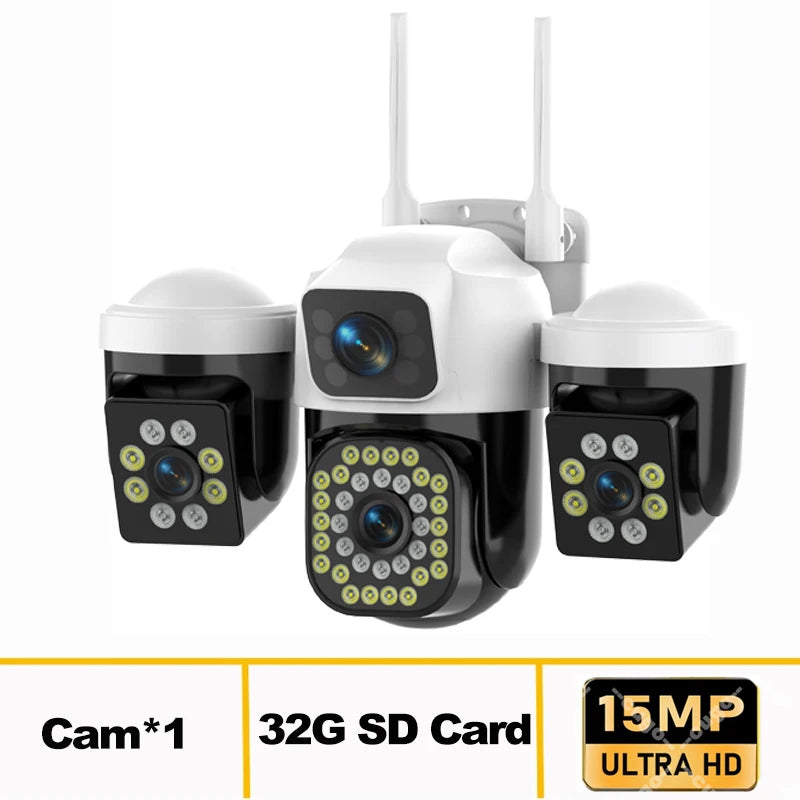 YOOSEE 15MP 4K WiFi Camera Three Lens Screen Camera Onvif 10X Zoom PTZ Automatic Tracking Two-way Audio CCTV Video Security Cam