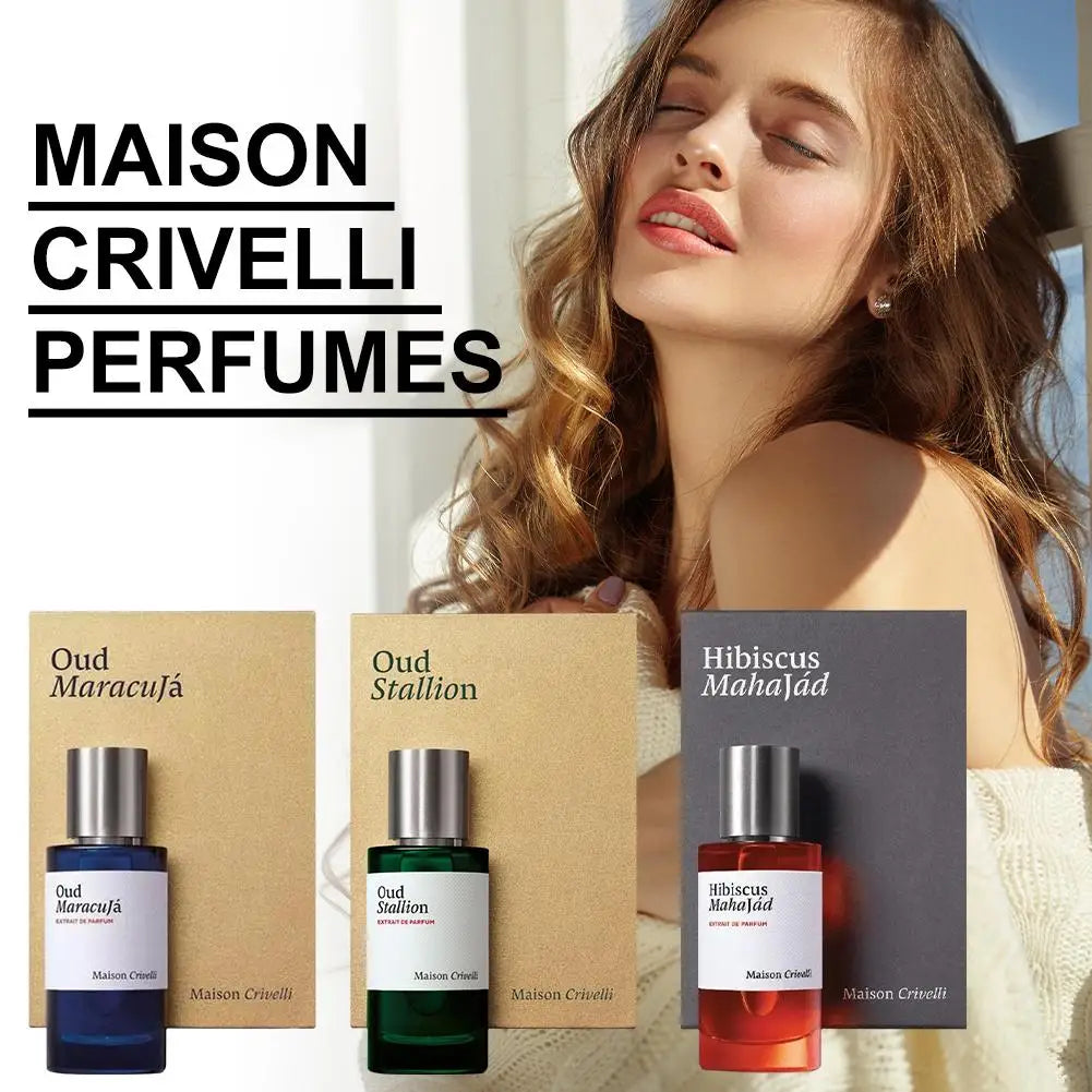 Maison Crivelli Oud Maracuja Extrait de Parfum unisex spray. Blue bottle, woody oud, fruity passionfruit scent. 1.7oz.
