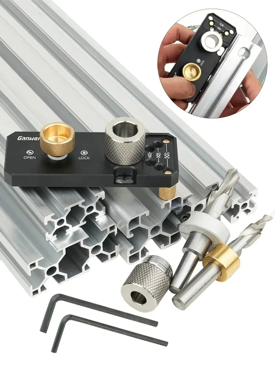 Aluminum Profile Positioning Punching Locator 20/30/40 Series Profile Universal Drilling Jig Set with M6 and M8 Step Drill Bits
