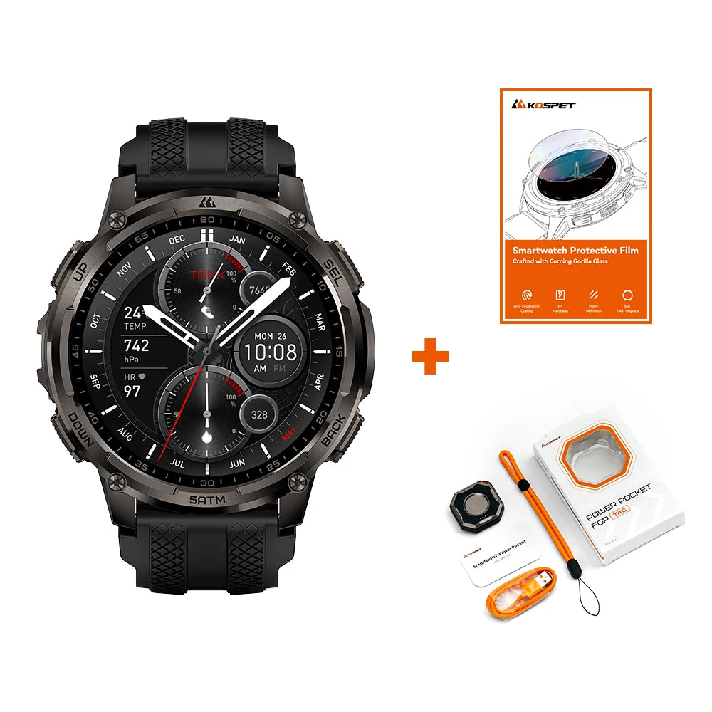KOSPET TANK T4C Smart & Rugged Watch for Men Military-Grade Body with GPS Health Tracking & On-Wrist Flashlight 5ATM Waterproof