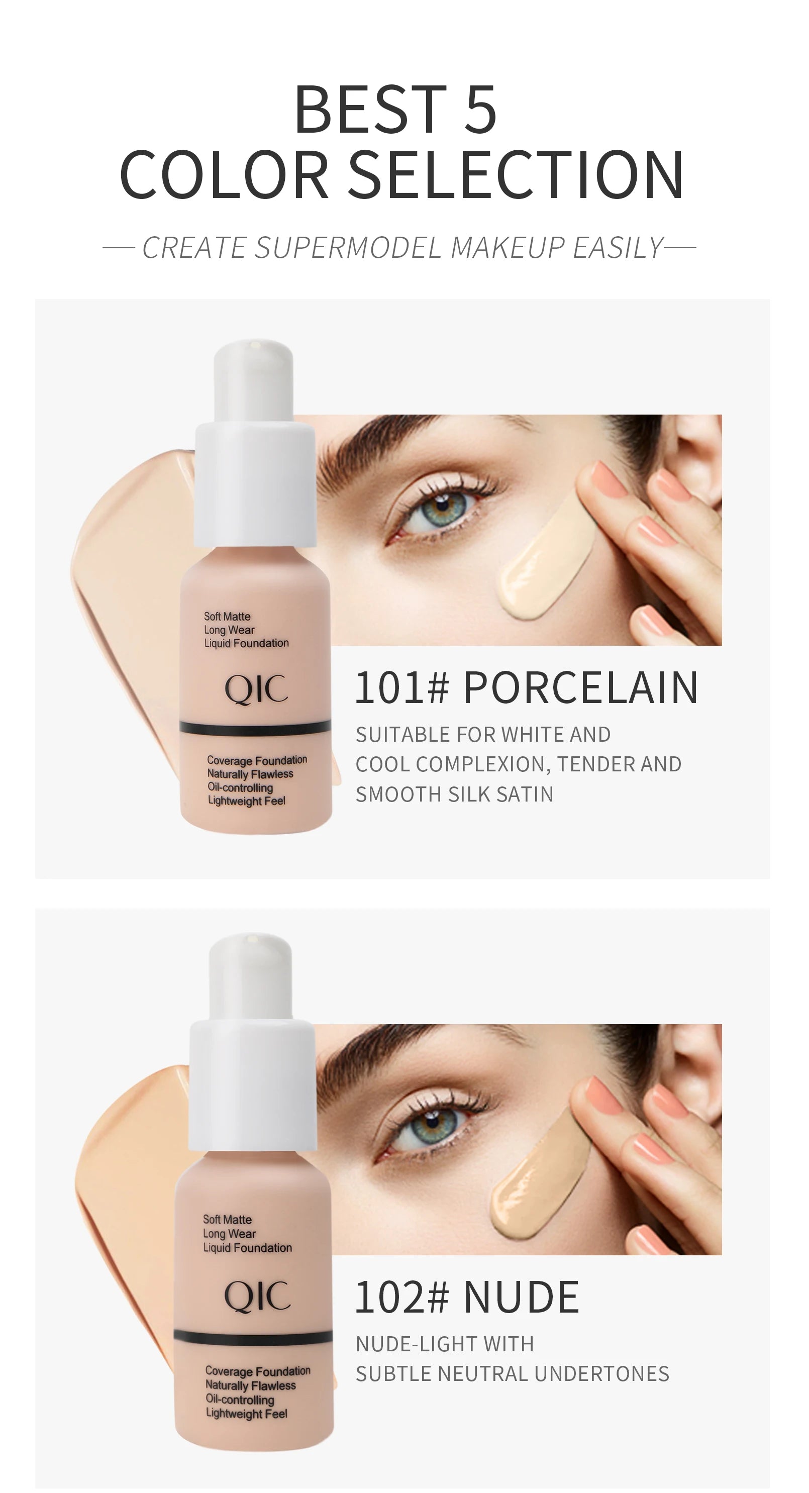 Tidesmit liquid foundation face makeup with matte oil-control finish and long-lasting waterproof wear 30ml bottle view