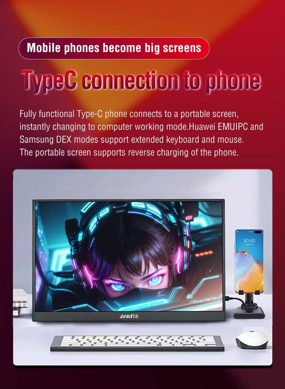 Anmite 16-Inch 144Hz Portable Touch Monitor Non-touch optional 1200P For XBox PS4 / 5 Switch Cell Phone PC Loptop Extension