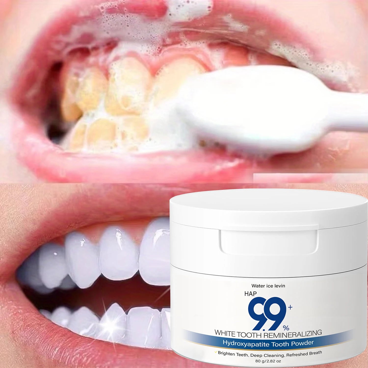 Tidesmit 99% Hydroxyapatite tooth powder for natural teeth remineralizing and deep cleansing with collagen.