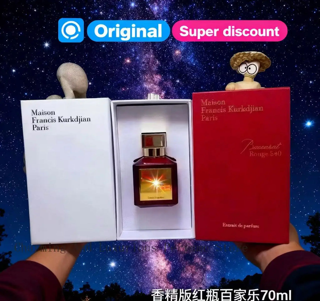 Maison Francis Kurkdjian Baccarat Rouge 540 Extrait de Parfum 70ml, red square bottle unisex fragrance, luxury cologne.