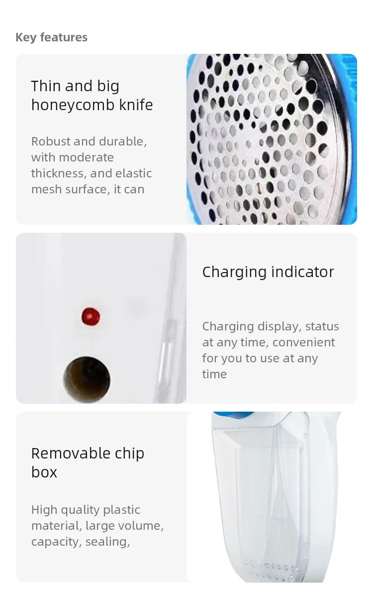 Tidesmit portable electric lint remover and sweater shaver showing internal blade cleaning feature for laundry care