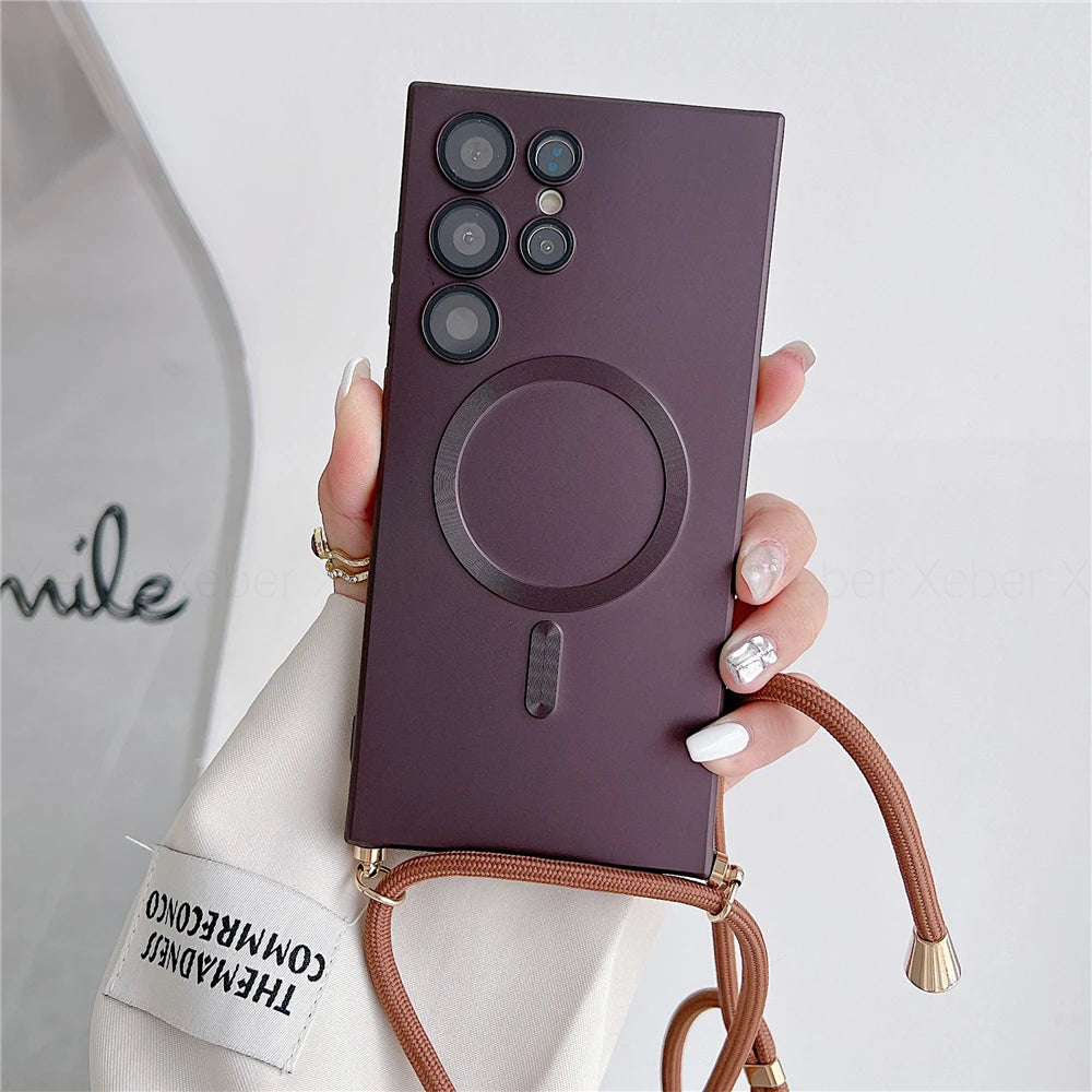 Samsung S25 Ultra Magnetic Case with Detachable Crossbody Lanyard Strap Wine Red Case & Strap Tidesmit