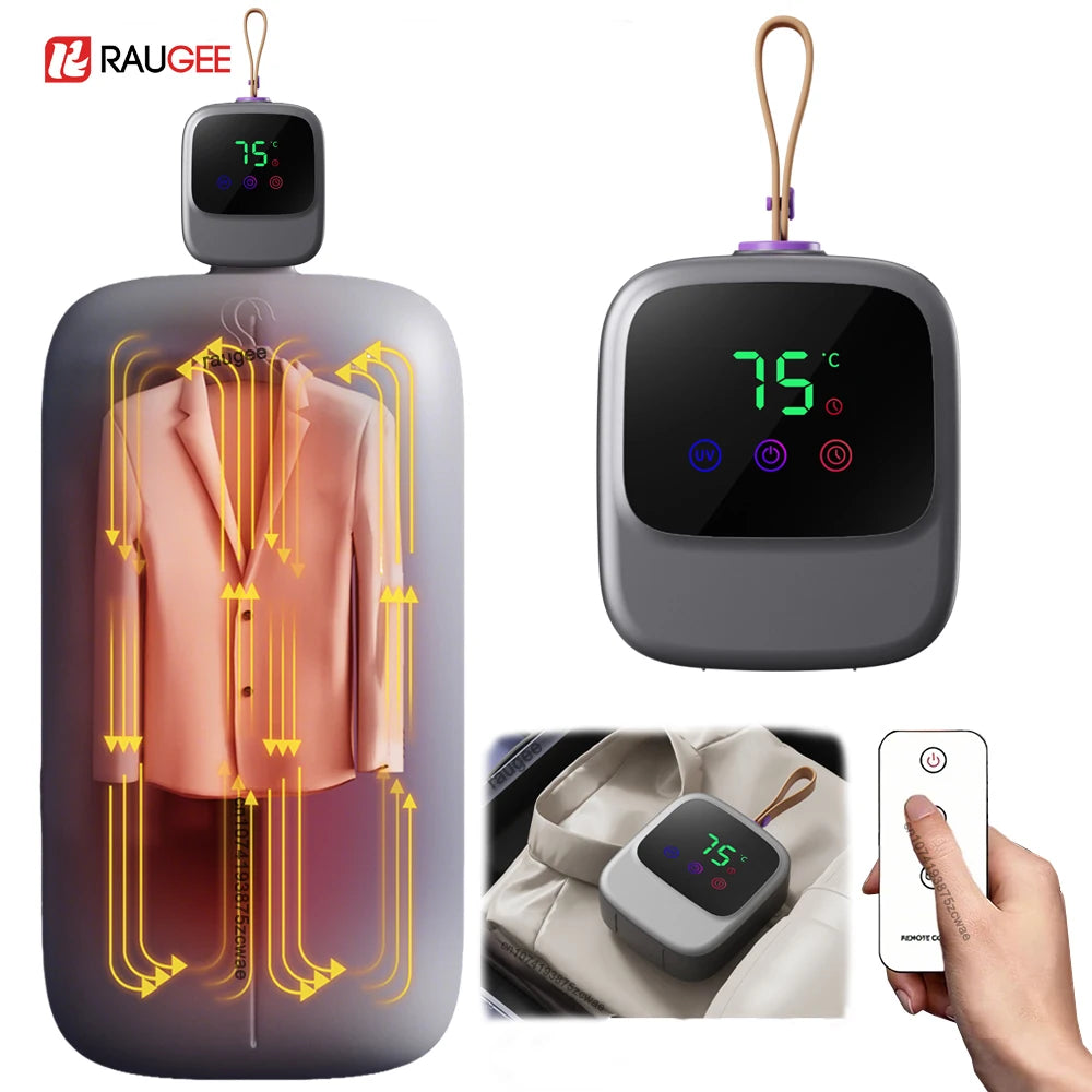 Tidesmit portable electric clothes dryer with UV sterilization and remote control in a compact folded design