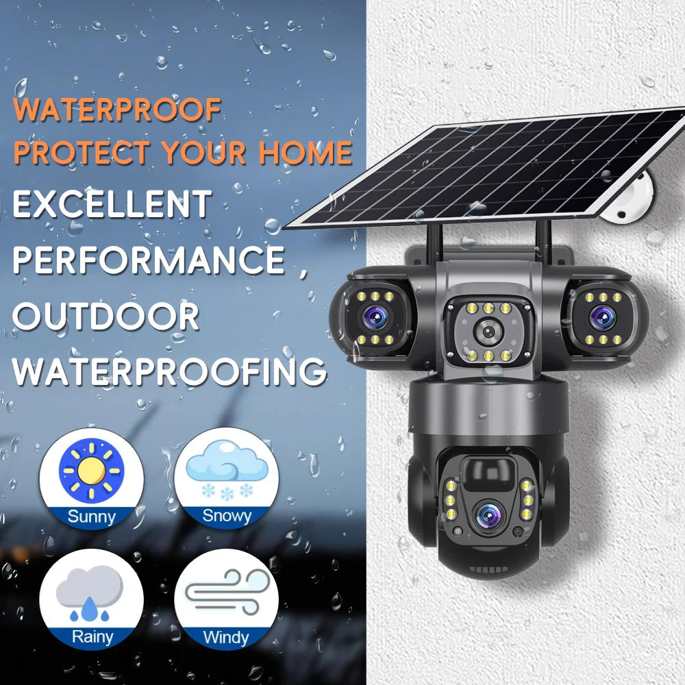 V380 Solar 4G IP Camera Outdoor 12MP 6K Triple Lenses Triple Screens Security Video Monitor Night Vision Waterproof CCTV Cameras