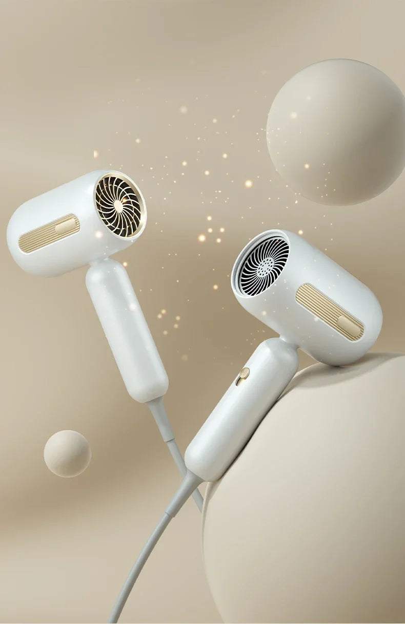 F41 white high-speed hair dryer with gold accents, professional quiet ionic turbine design for quick drying at home.