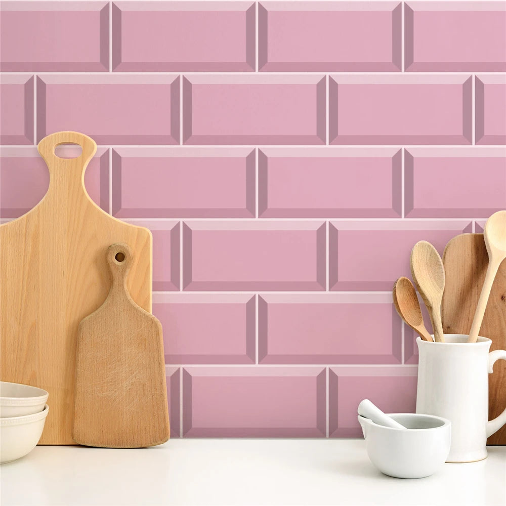 9/27/54PCS Pink Yellow Green Brick Tile Stickers For Kitchen Bathroom Wallpaper Waterproof Peel&Stick DIY Wall Sticker Home Deco