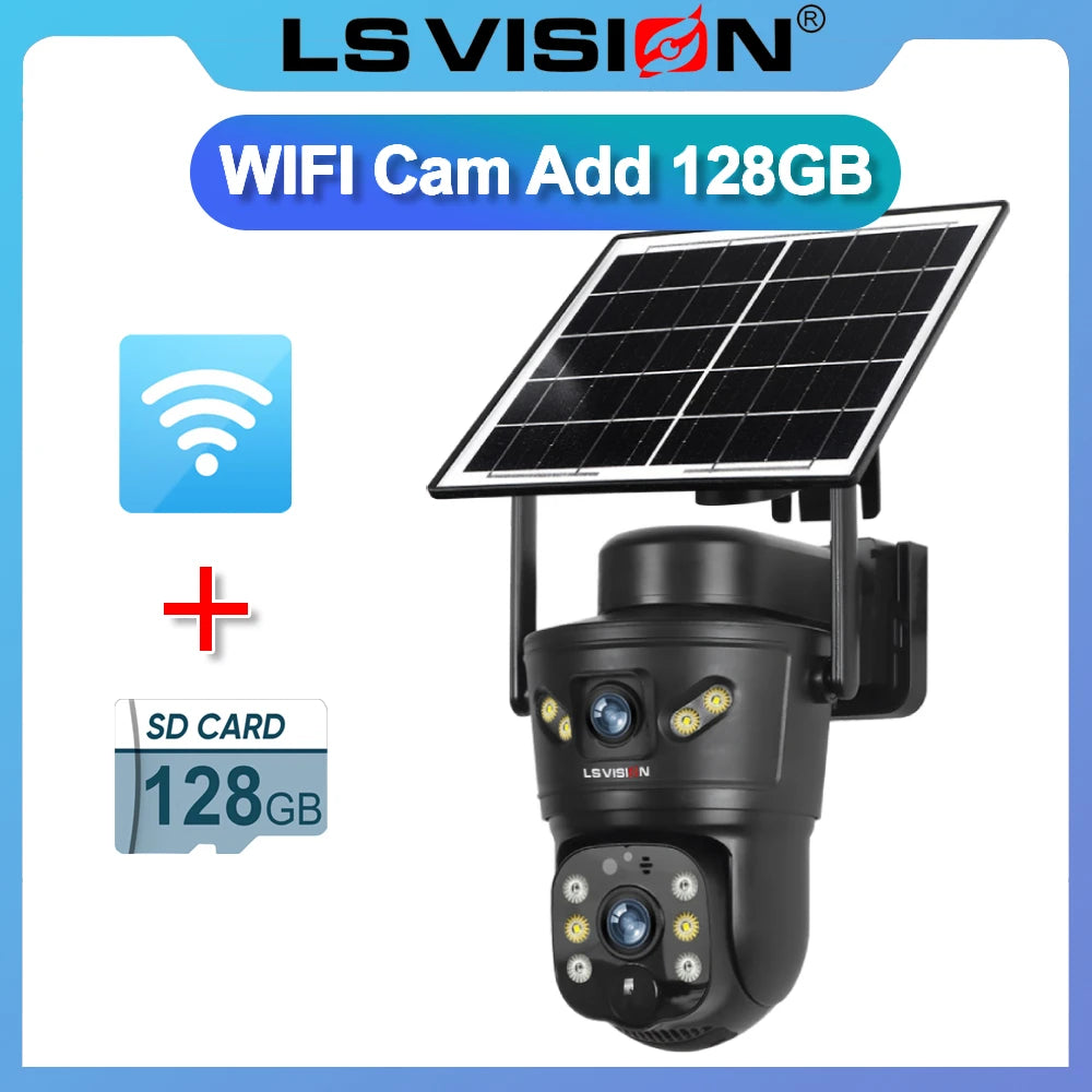 LS VISION Dual-Screen 4G/Wifi Outdoor Solar Camera Security 4K PIR Human Tracking CCTV Surveillance Camera V380 Pro Waterproof