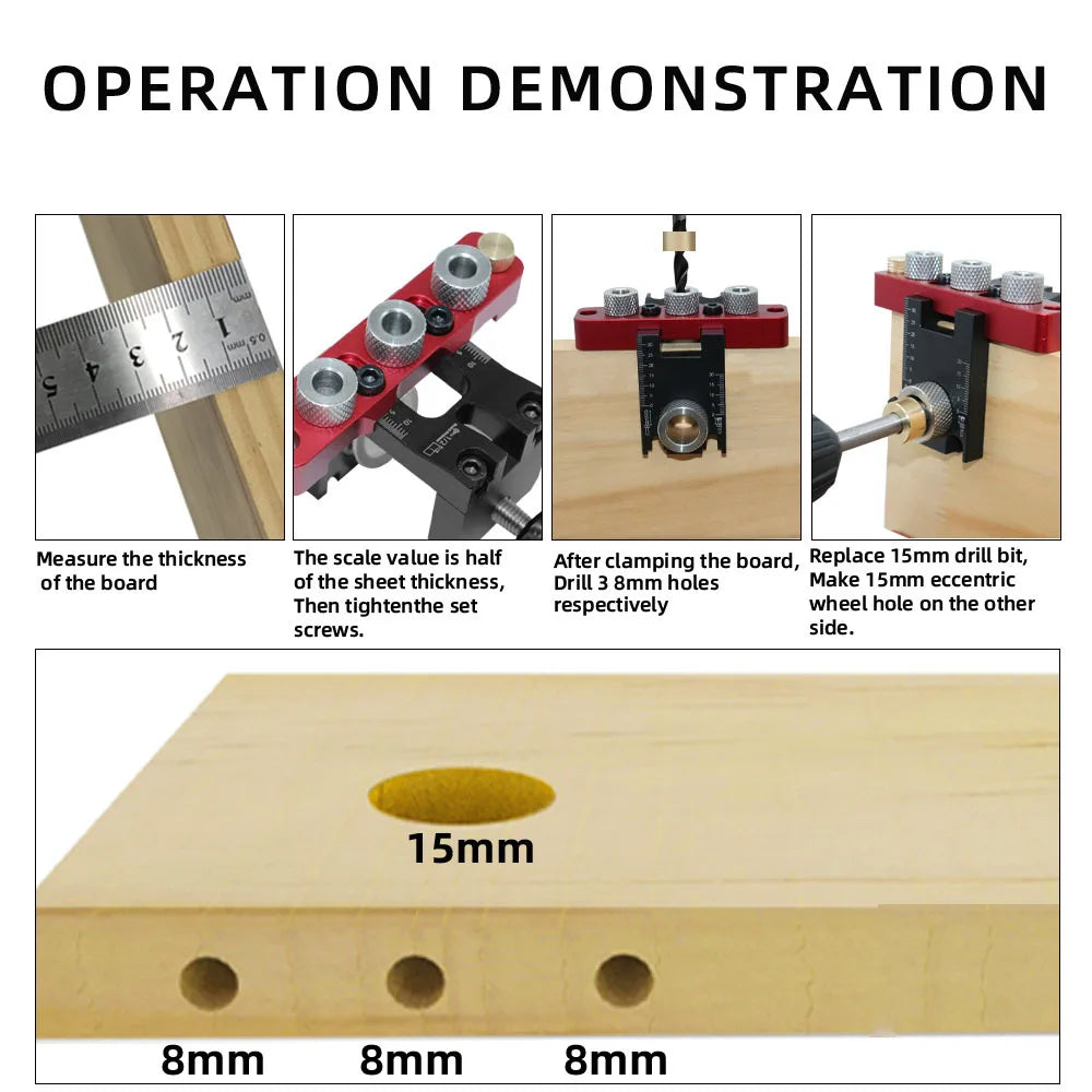 3 In 1 Universal Dowel & Pocket Hole Jig Adjustable Wood Hole Drilling Guide Locator Woodworking Cam Doweling Kit Tool