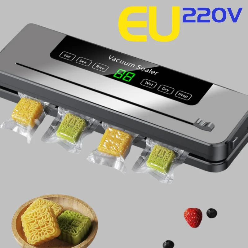 Electric Vacuum Sealer Food Storage Seal Touch Button Dry/Wet Built-in Cutter Kitchen Food Sealing Vacuum Packaging Machine